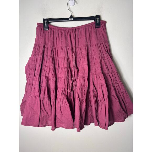Free People Mauve Drawstring Tiered Mini Skirt Sz L - Picture 1 of 2